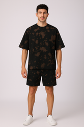 Brown Black Oversized T-shirt with Shorts Coords