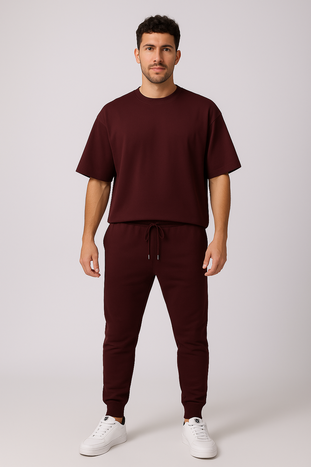 Maroon Oversized T-shirt With Jogger Coord