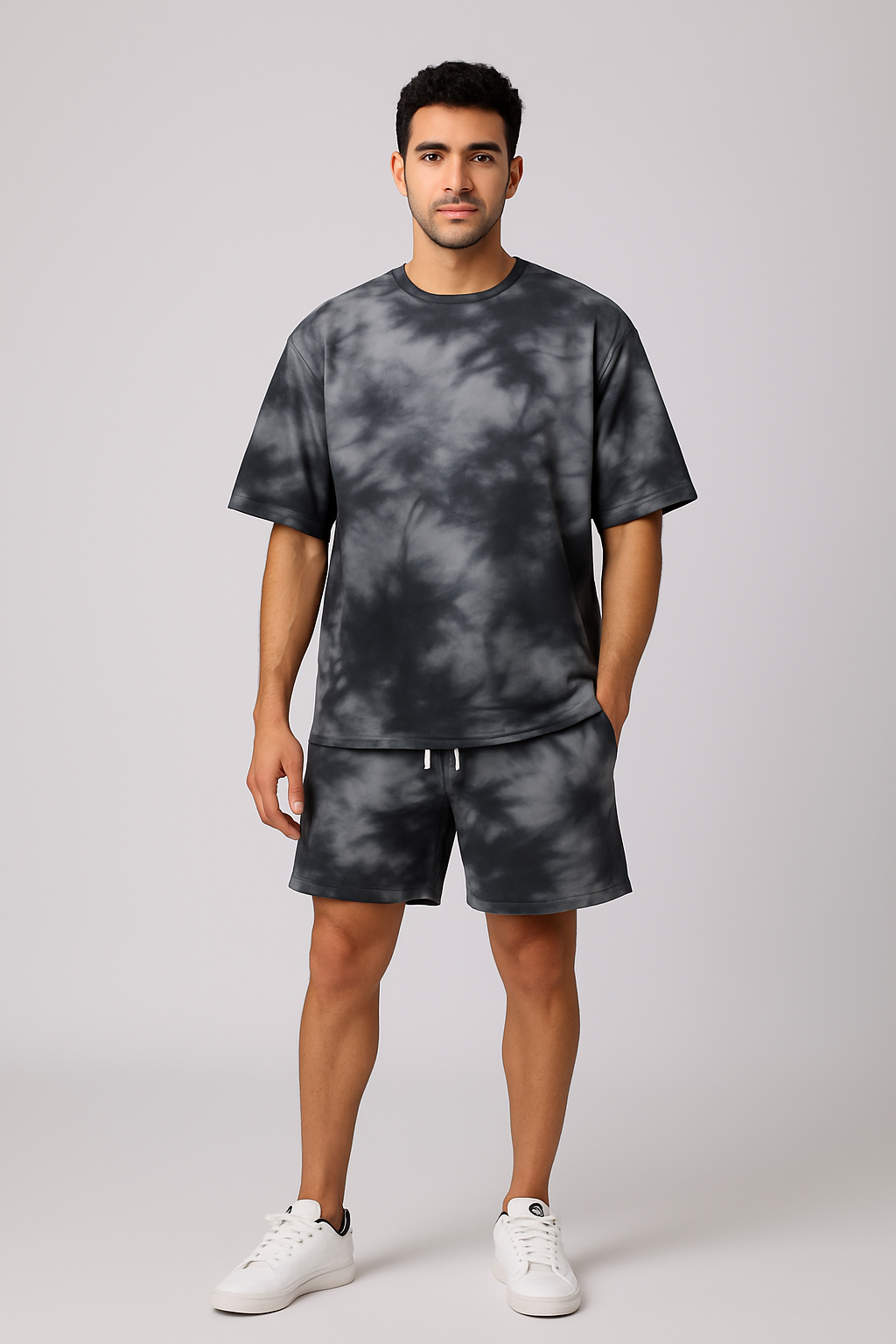 White Black Oversized T-shirt with Shorts Coords