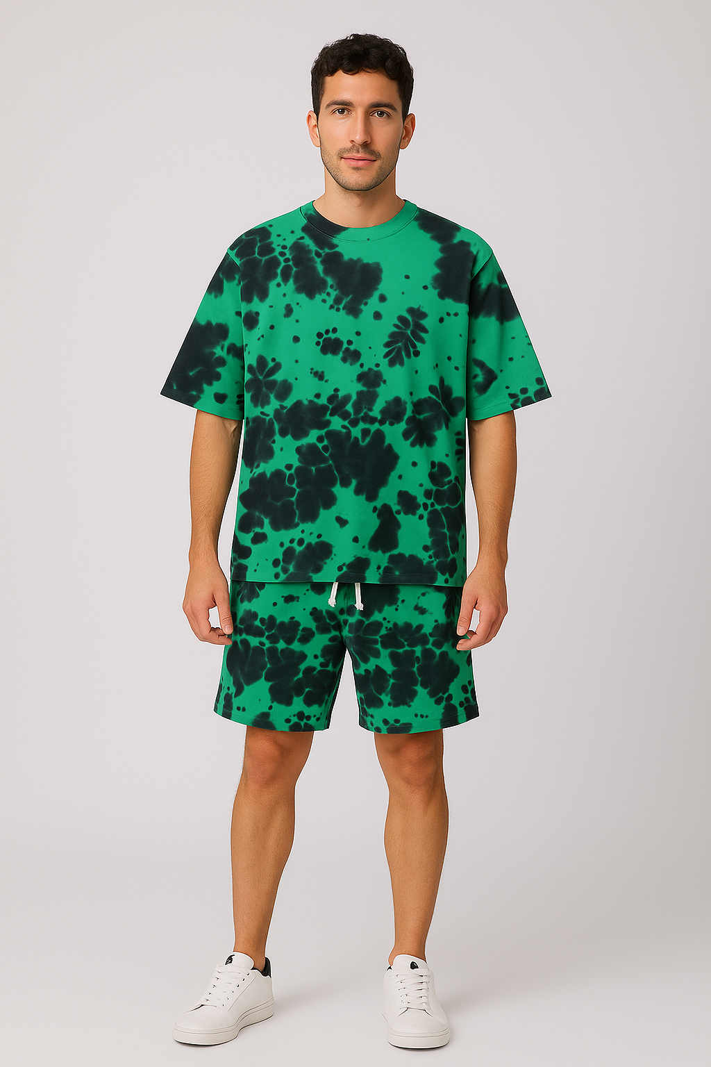 Green Black Oversized T-shirt with Shorts Coords