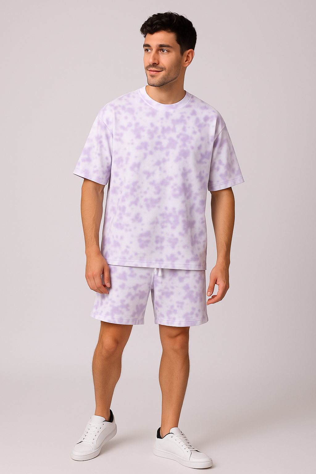 White Lavender Oversized T-shirt with Shorts Coords