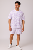 White Lavender Oversized T-shirt with Shorts Coords