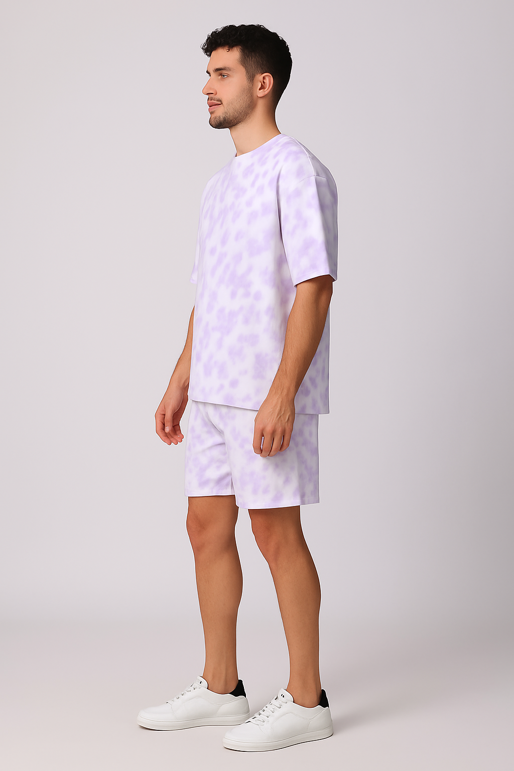 White Lavender Oversized T-shirt with Shorts Coords
