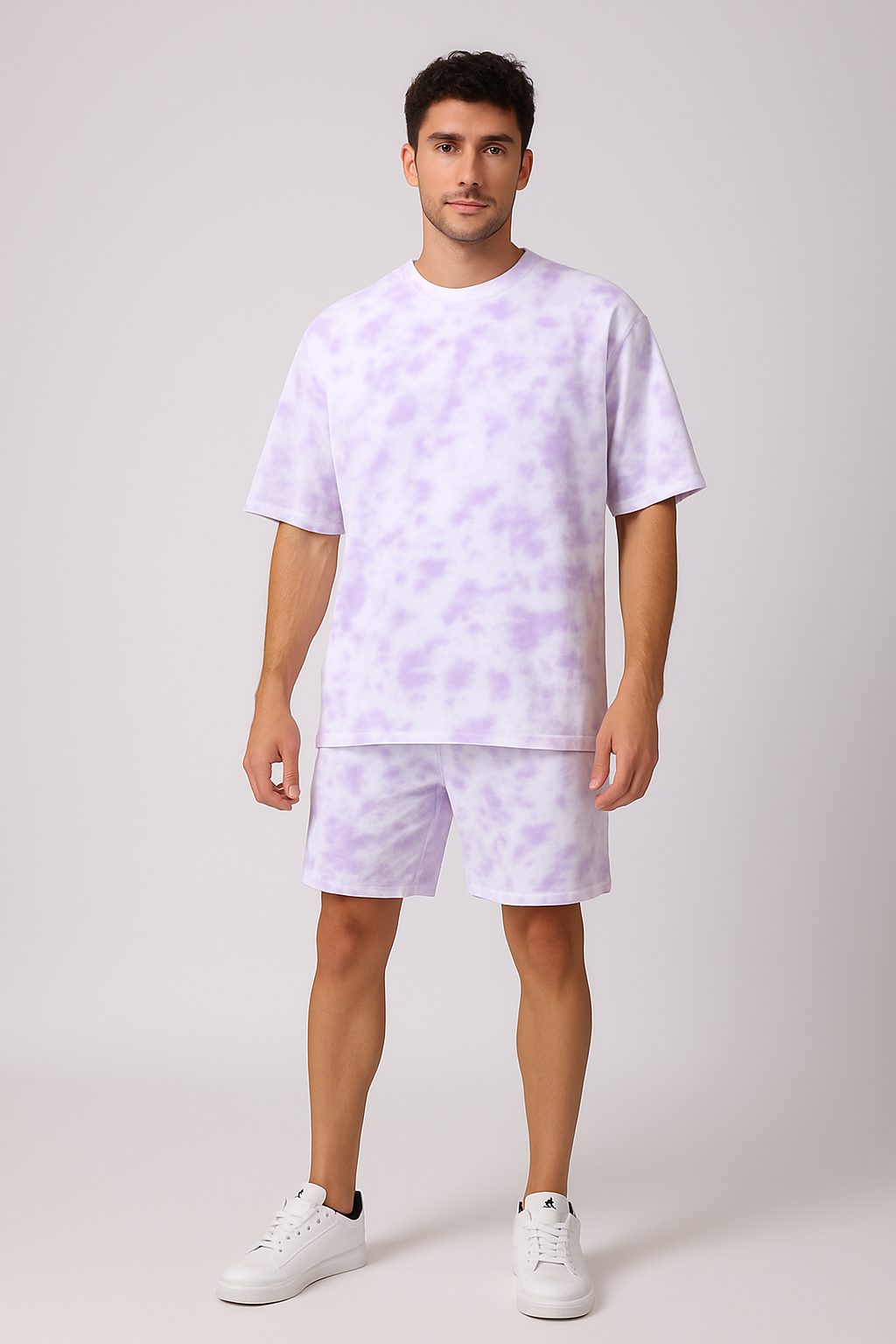 White Lavender Oversized T-shirt with Shorts Coords