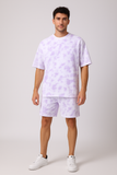 White Lavender Oversized T-shirt with Shorts Coords