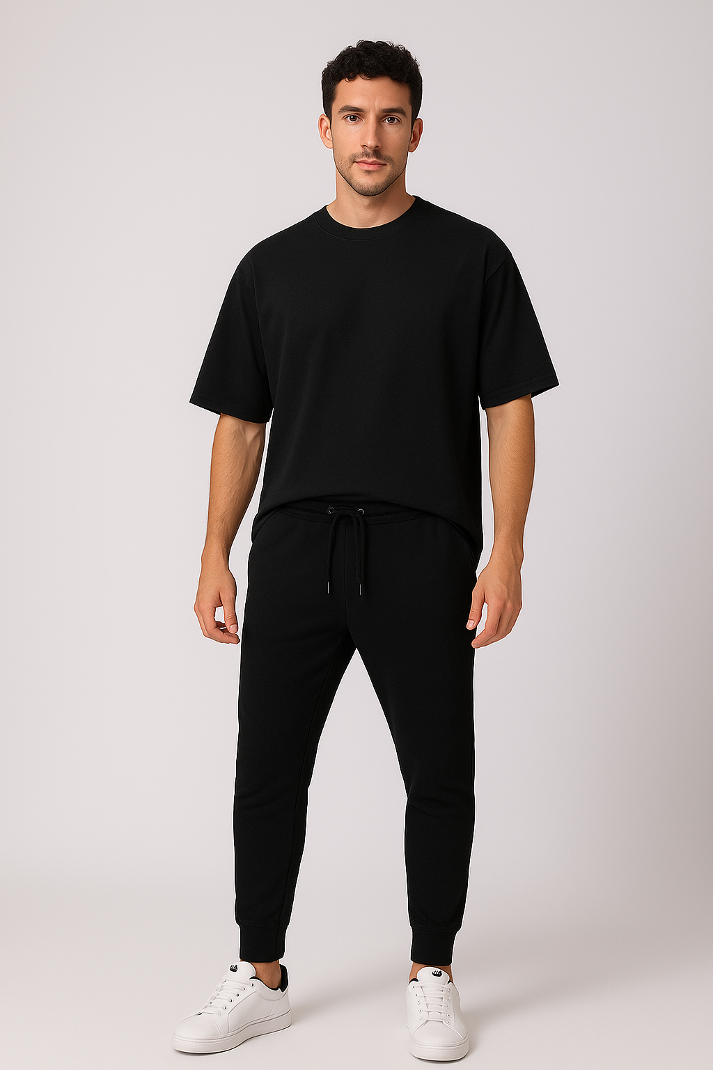 Black Oversized T-shirt With Jogger Coord